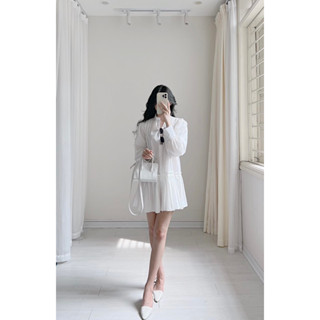  Váy xếp li cổ tàu dài tay Samhyewear 