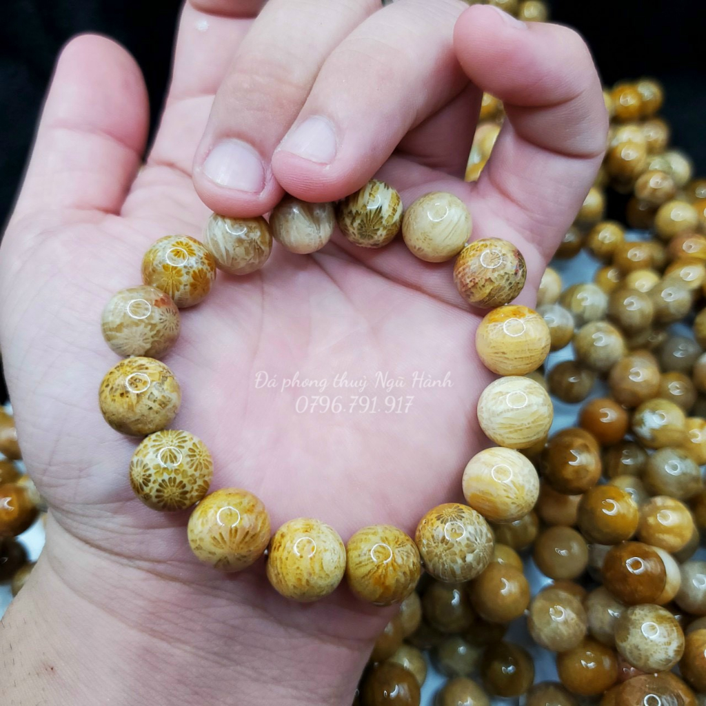 Vòng san hô hóa thạch vàng tự nhiên - có kiểm định