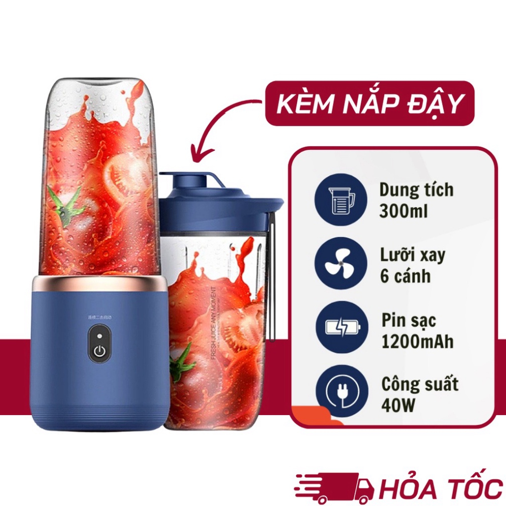 Máy Xay Sinh Tố Juicing Cup 300ML Cầm Tay 6 Lưỡi Sử Dụng Pin Sạc Cổng USB Siêu Tiện Lợi, Máy Xay Đa Năng