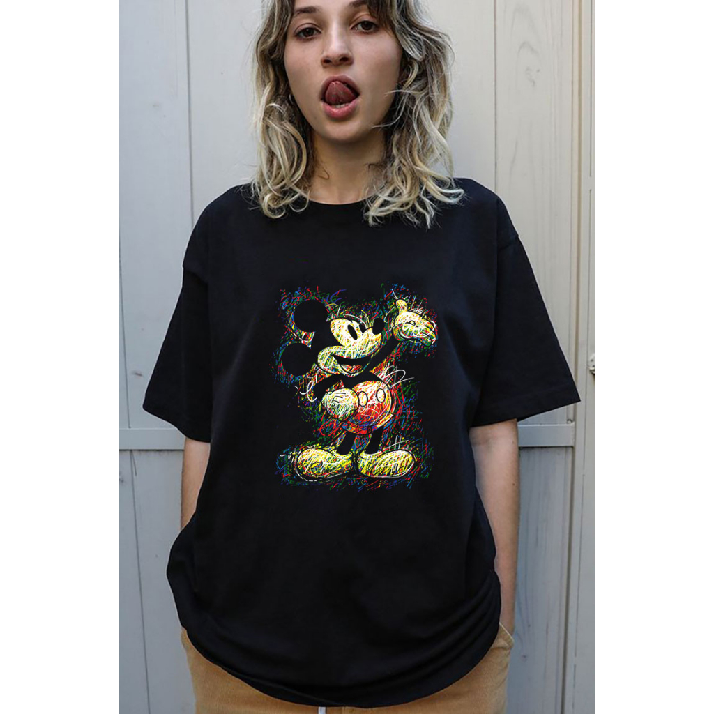 Áo Thun Unisex Chuột Mickey Đáng Yêu Cá Tính Trẻ Trung Form Rộng Chất Vải Mềm Mịn Thoáng Mát