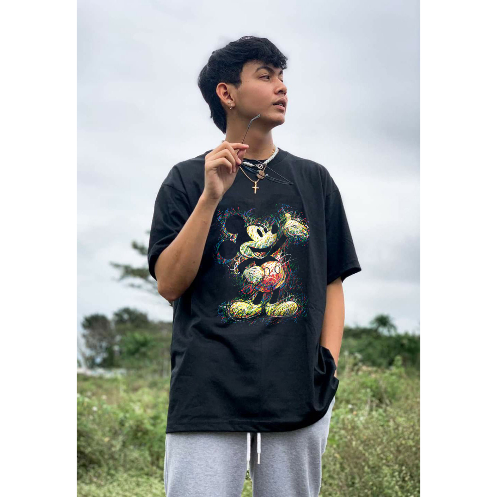 Áo Thun Unisex Chuột Mickey Đáng Yêu Cá Tính Trẻ Trung Form Rộng Chất Vải Mềm Mịn Thoáng Mát