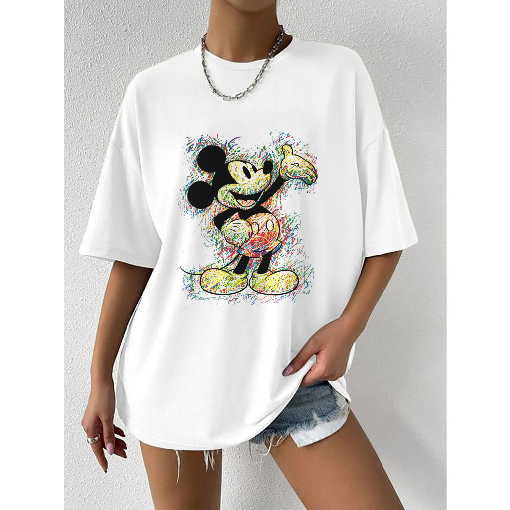 Áo Thun Unisex Chuột Mickey Đáng Yêu Cá Tính Trẻ Trung Form Rộng Chất Vải Mềm Mịn Thoáng Mát
