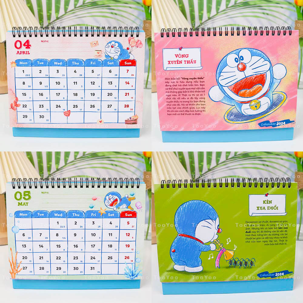 Lịch để bàn 2024 Doraemon phong cách vẽ tay TooYoo BK00252