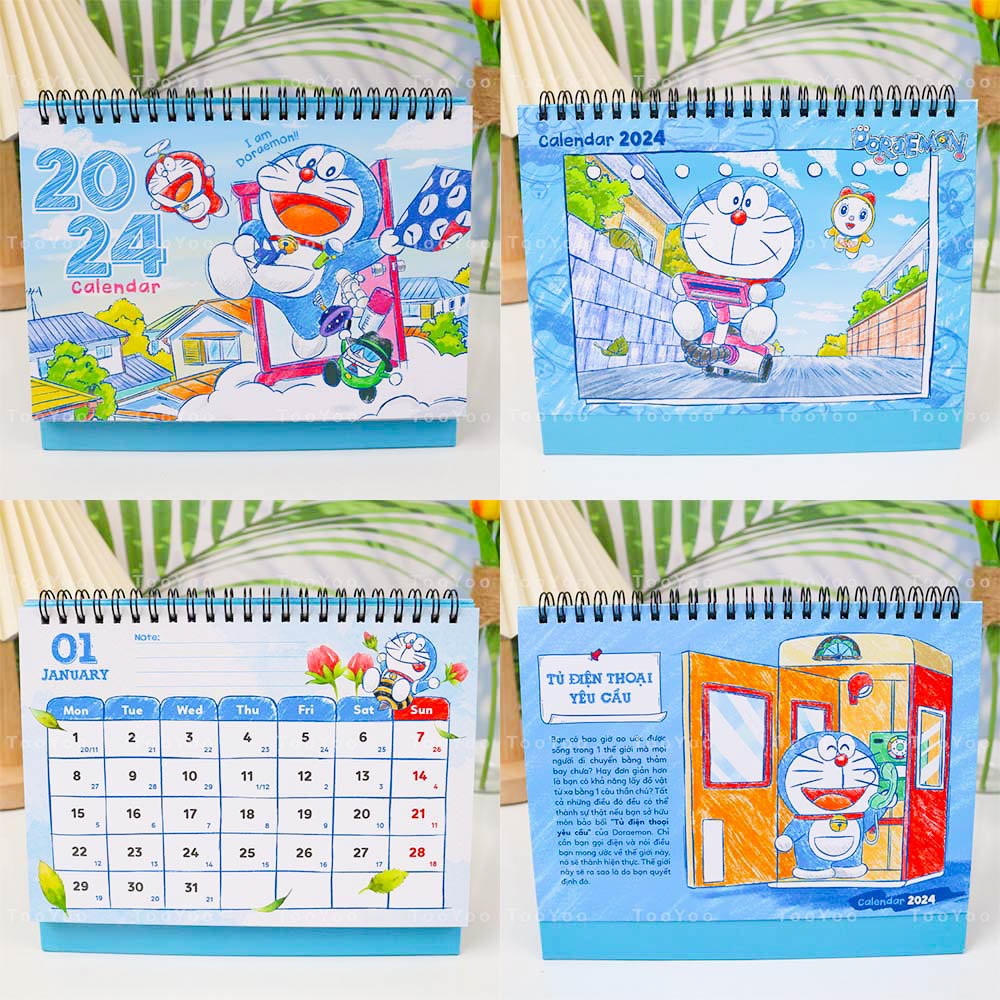 Lịch để bàn 2024 Doraemon phong cách vẽ tay TooYoo BK00252
