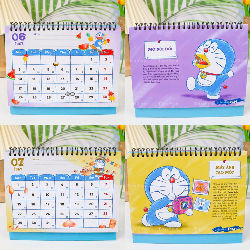 Lịch để bàn 2024 Doraemon phong cách vẽ tay TooYoo BK00252