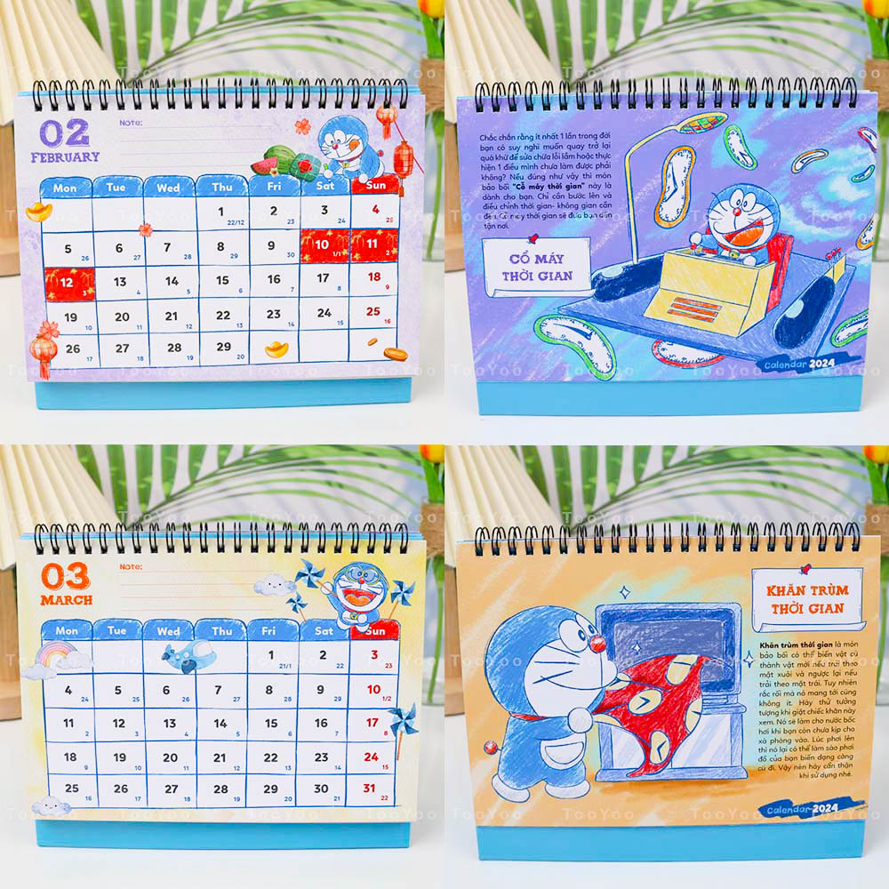 Lịch để bàn 2024 Doraemon phong cách vẽ tay TooYoo BK00252