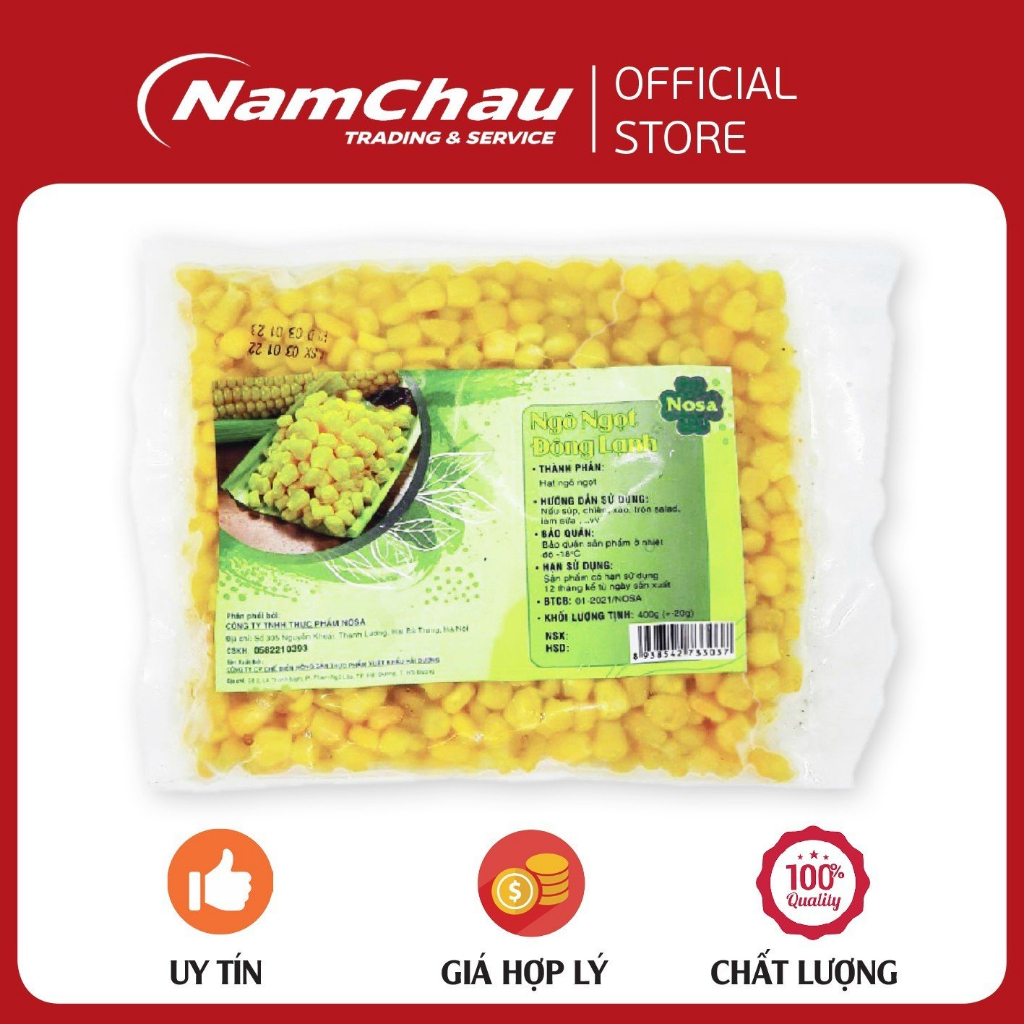 Bắp ngọt/ngô ngọt đông lạnh Nosa gói 400gr nguyên hạt dùng nấu chè, cháo, soup tiện lợi [HN giao hàng hỏa tốc]