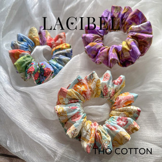 Scrunchies LACIBEL dây buộc tóc vải thô cotton hoa vintage