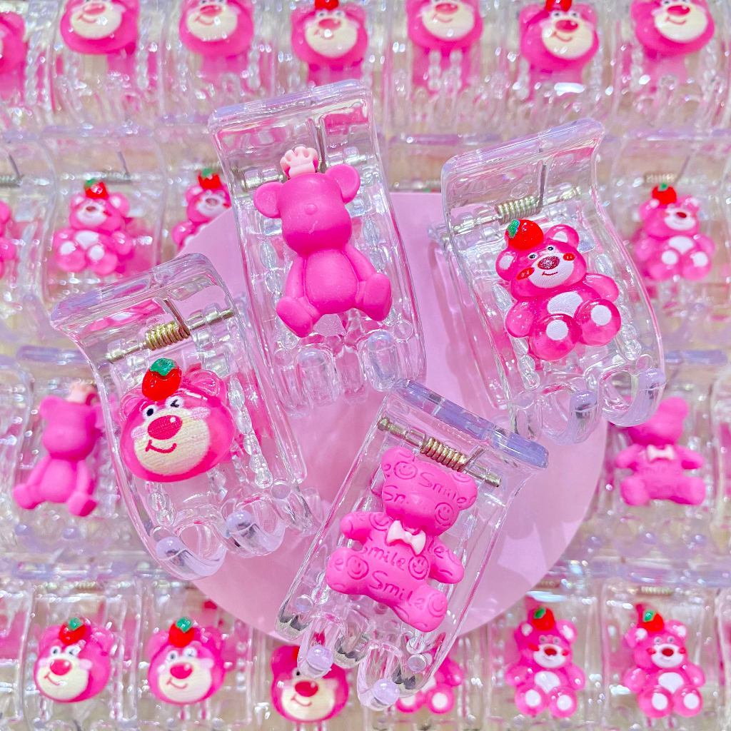 Kẹp tóc càng cua 5 răng đính charm gấu dâu lotso 2 mặt xịn sò