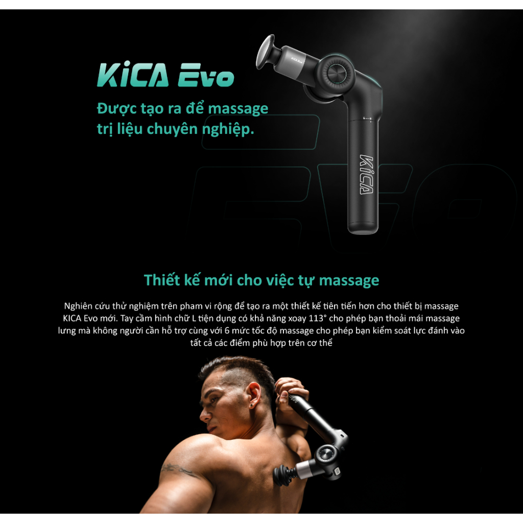KICA EVO - Máy massa cầm tay điều chỉnh 6 góc linh hoạt sử dụng 6 đầu massa có đầu nén nóng giúp massa nhanh