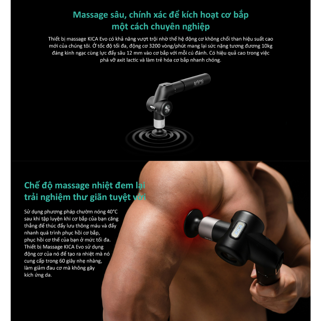 KICA EVO - Máy massa cầm tay điều chỉnh 6 góc linh hoạt sử dụng 6 đầu massa có đầu nén nóng giúp massa nhanh