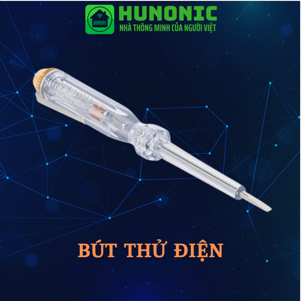 Bút thử điện Hunonic kiểm tra dòng điện 100-500V - kiêm tua vít 2 cạnh màu trong suốt