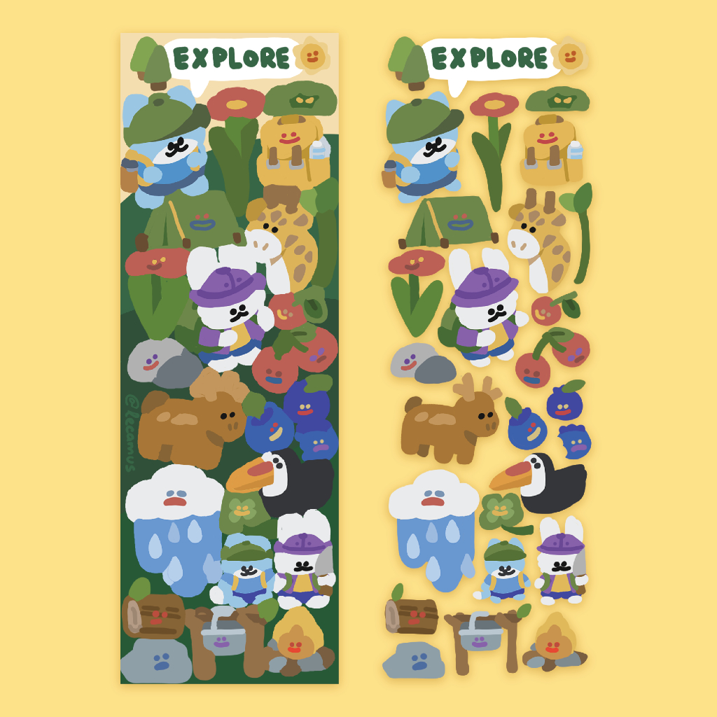 STICKER LECAMUS EXPLORE KHÁM PHÁ DỄ THƯƠNG TRANG TRÍ SỔ, MÁY TÍNH, ĐIỆN THOẠI HÌNH DÁN CHỐNG THẤM NƯỚC🥭🌳🌴