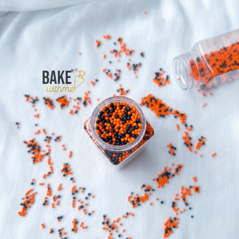 Kẹo bi đường, cốm trang trí, kẹo bông đường cam đen cho Halloween để trang trí bánh kem, bánh sinh nhật, donut, cupccake