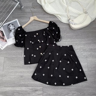 Set Đồ Bộ Bigsize Nữ Mập Fashion Set Chân Váy Áo Bigsize Thiết Kế Thon Gọn Tôn Dáng Set Bộ Hoa Đen Đi Làm Dạo Phố SE0006