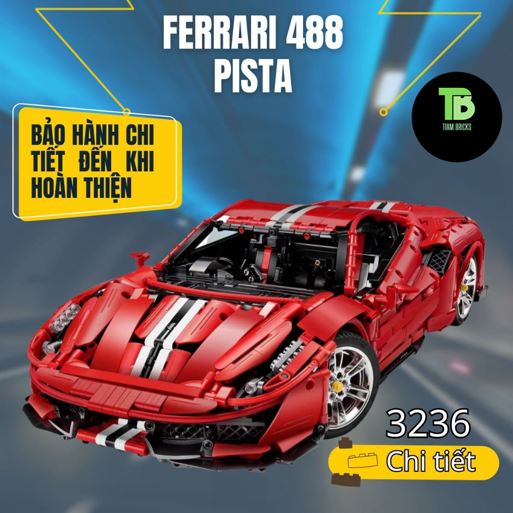 Mô hình lắp ráp siêu xe technic Feerrari 488 GTE tỉ lệ 1:8 SKU C61043 3236 chi tiết mảnh ghép