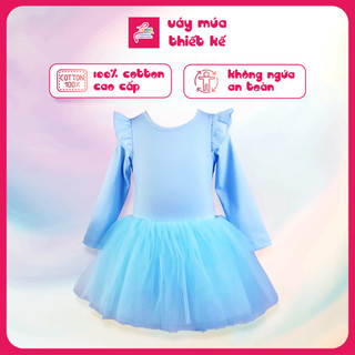 Fkids váy múa ballet dài tay, đầm múa bale dài tay màu xanh cho bé gái