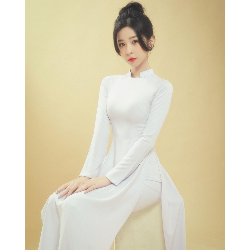 Áo dài học sinh cổ vuông hở, hotgirl - Trang Lily Áo Dài