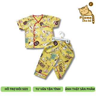Bộ mặc nhà Pijama tay ngắn quần dài cho bé Thô cotton mịn đẹp hút mồ hôi - Các con thú ngộ nghĩnh size 10-40kg