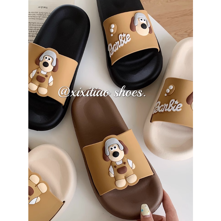 Dép đi trong nhà đế mềm màu pastel xinh xắn có chú chó ngộ nghĩnh đáng yêu