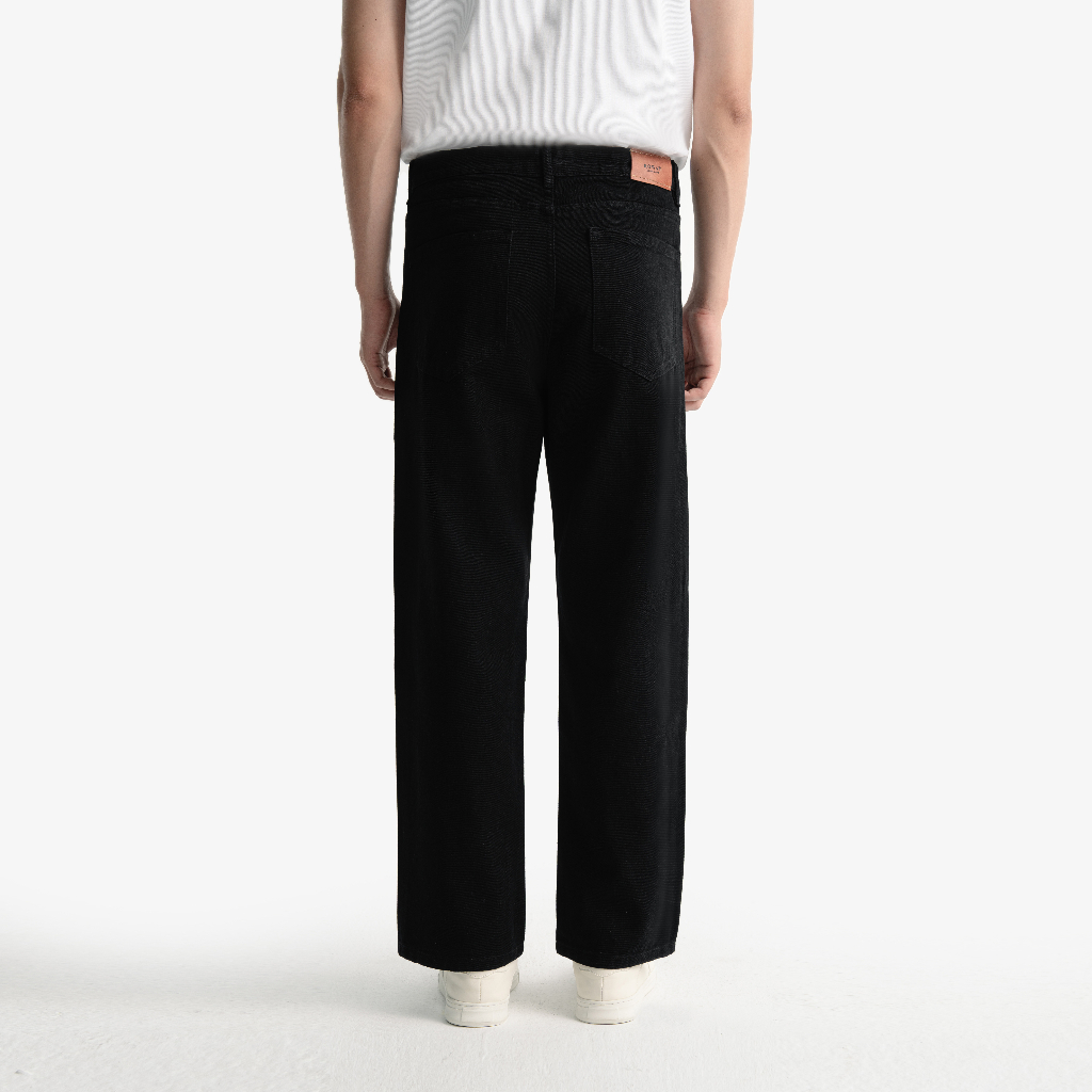 Quần jean nam ROWAY Fullbox, vải denim cotton, form suông | Jean suông đen