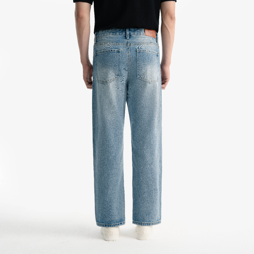 Quần jean nam ROWAY Fullbox, vải denim cotton, form suông | Jean xanh nhạt