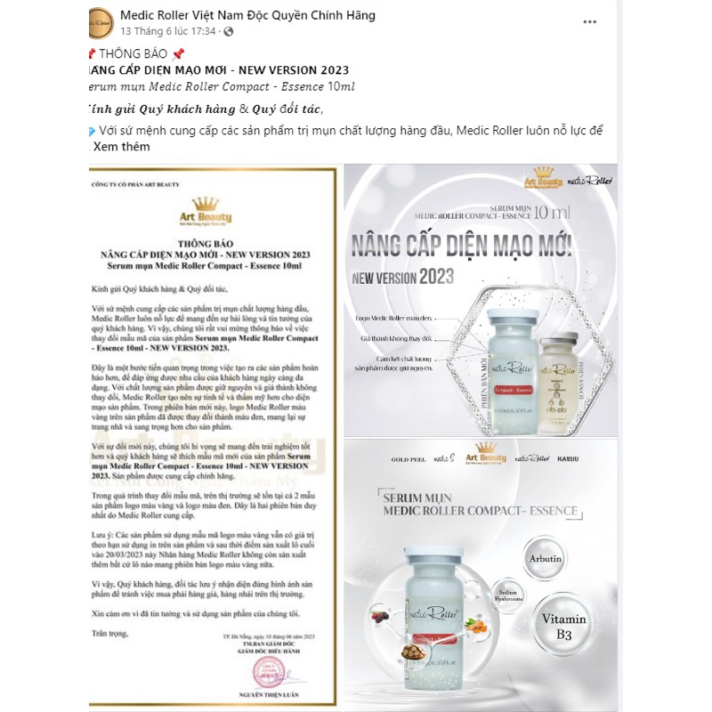 Serum Cho Da Mụn Medic Roller Compact Essence 10ml