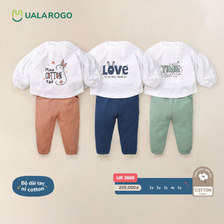 Bộ dài tay cài vai tay phồng chất nỉ cotton cho bé gái