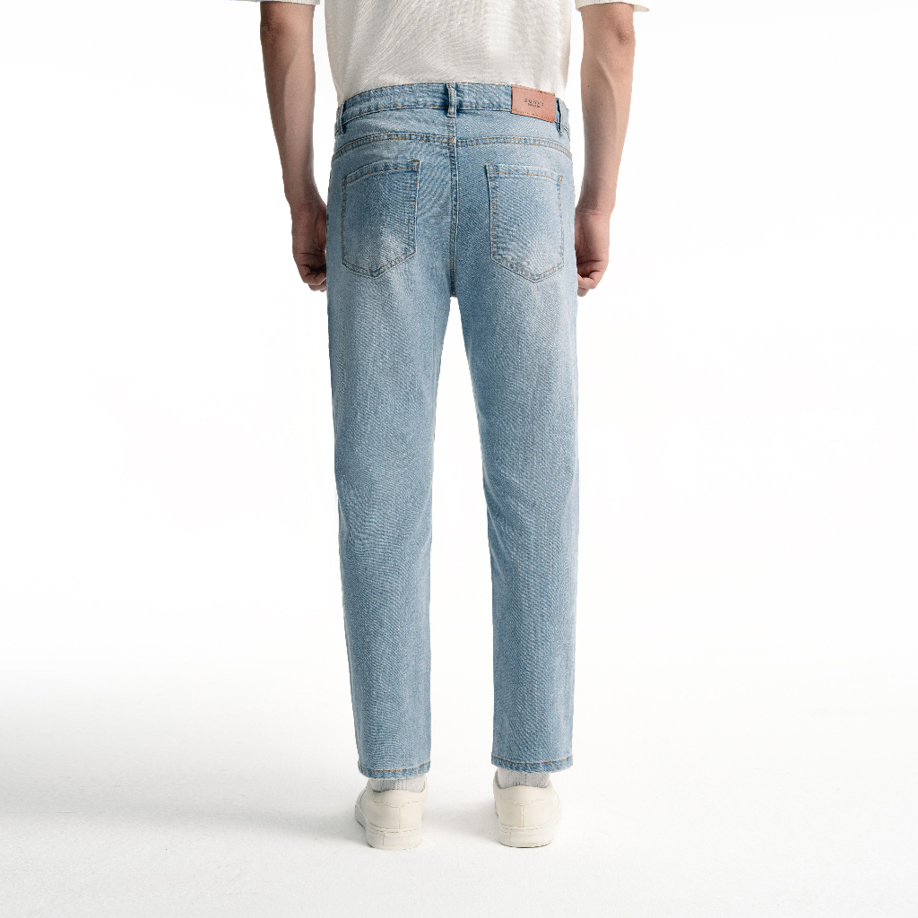 Quần jean nam ROWAY Fullbox, vải denim co giãn nhẹ, form slim | Jean xanh sáng