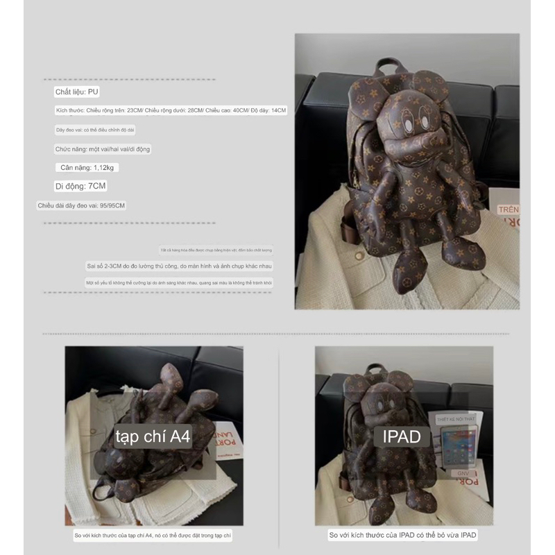 Balo Hoạ Tiết MICKY Cao Cấp Vừa A4,LAPTOP❤️