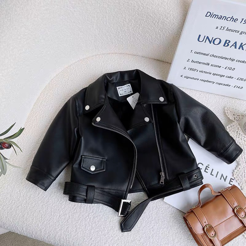 Áo khoác da sành điệu cổ vest khoá cao cấp cho bé