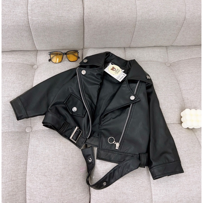 Áo khoác da sành điệu cổ vest khoá cao cấp cho bé