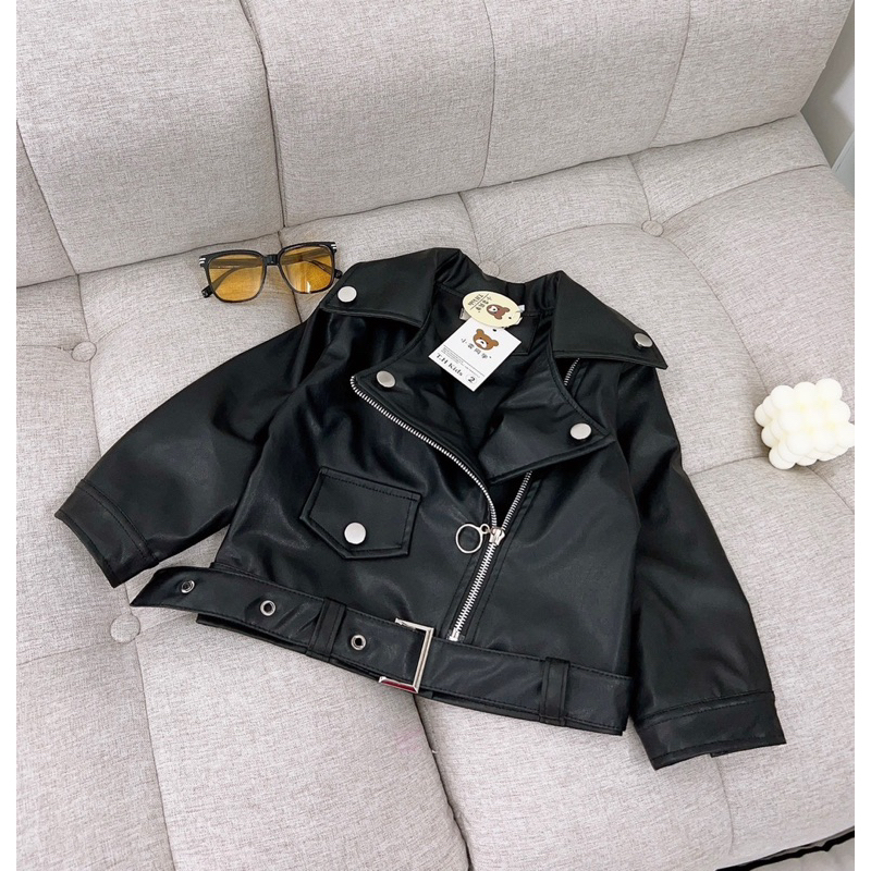 Áo khoác da sành điệu cổ vest khoá cao cấp cho bé