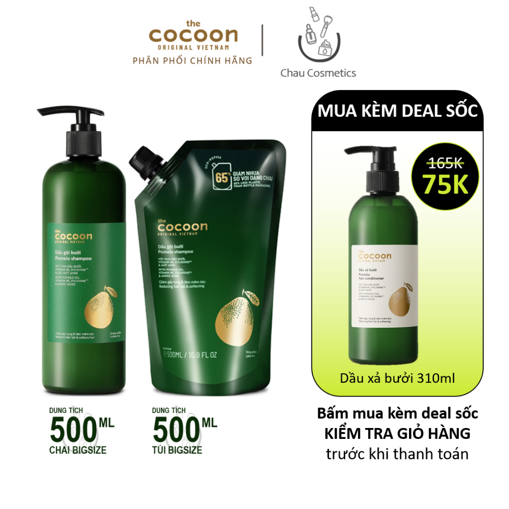 BIGSIZE Túi refill dầu gội bưởi Cocoon giảm rụng tóc và làm mềm tóc chai lớn 500ml / 310ml