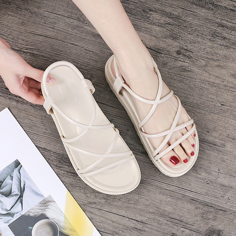 Giày sandal nữ quai chéo mảnh đế bánh mì 4cm, đi học, đi mưa, đi du lịch siêu xinh, mang êm