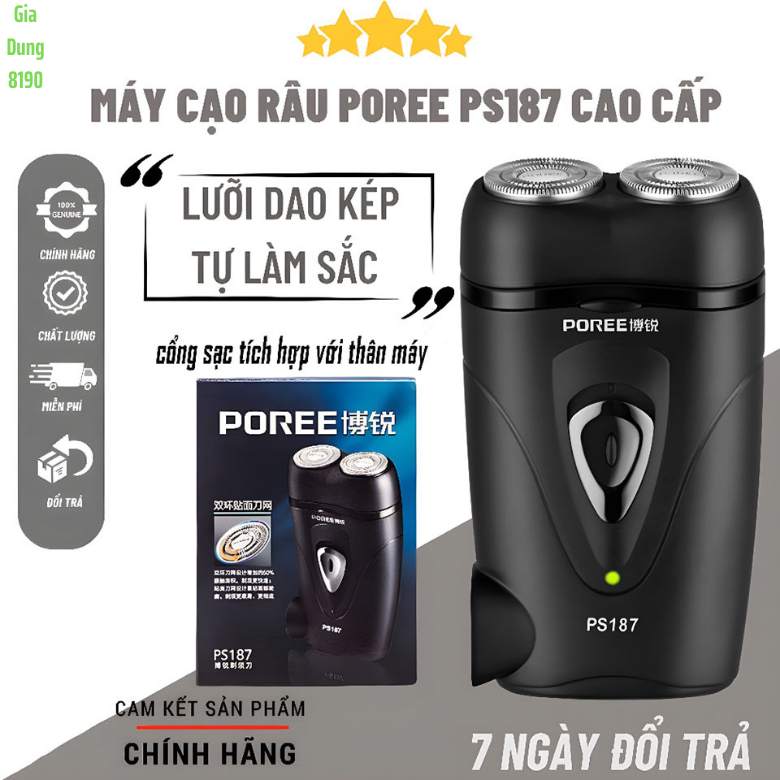 Máy Cạo Râu Thông Minh FLYCO Poree PS187 Lưỡi Dao Kép Tự Làm Sắc, Sử Dụng Pin Sạc Tiện Lợi, lưỡi kép