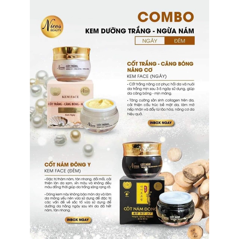 Combo 2 hộp Kem Face cốt Nám Đông y Ngày và Đêm Nikos Thanh Nhi
