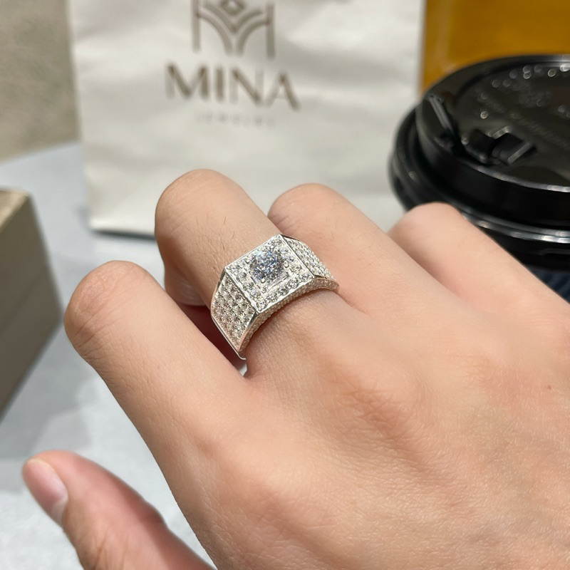Nhẫn bạc nam đính đá Baguette cao cấp NN015 thiết kế độc đáo sang chảnh MINA JEWELRY