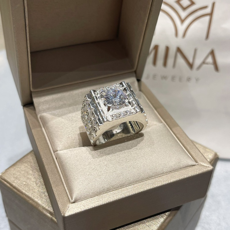 Nhẫn bạc nam đính đá Baguette cao cấp NN09 thiết kế độc đáo sang chảnh MINA JEWELRY