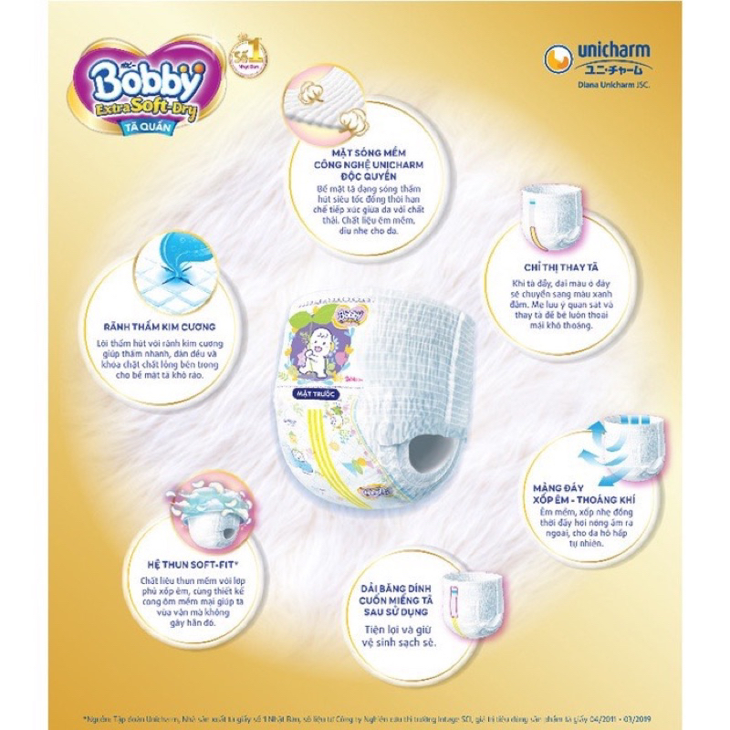TÃ QUẦN BOBBY CAO CẤP EXTRA SOFT DRY SIZE M60/ L52/ XL44/ XXL42 MIẾNG