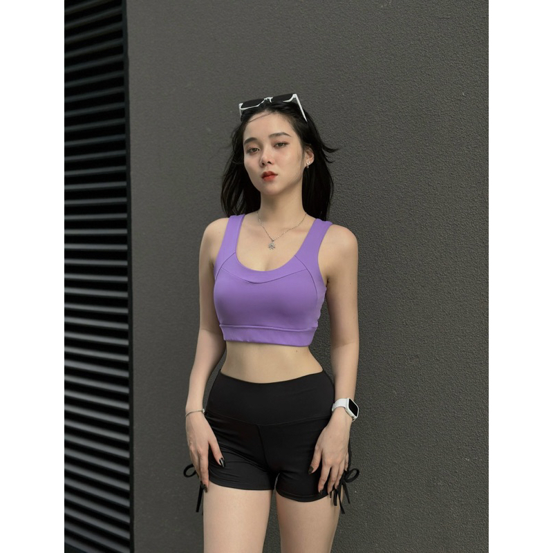 Áo croptop bra kèm mút tập gym yoga aerobic chất co giãn thấm hút mồ hôi