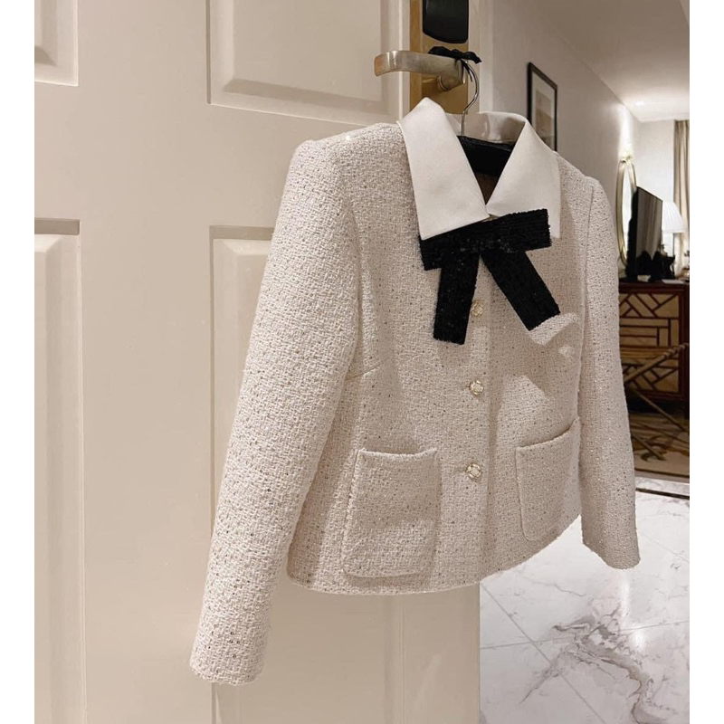 ÁO KHOÁC DẠ TWEED HÀNG THIẾT KẾ ĐÍNH NƠ TIỂU THƯ