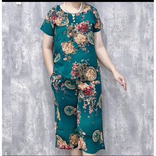 Đồ bộ trung niên hoa nhí quần ống rộng lửng vải lụa tặng mẹ - Sét quần áo ngủ mặc nhà cho người già