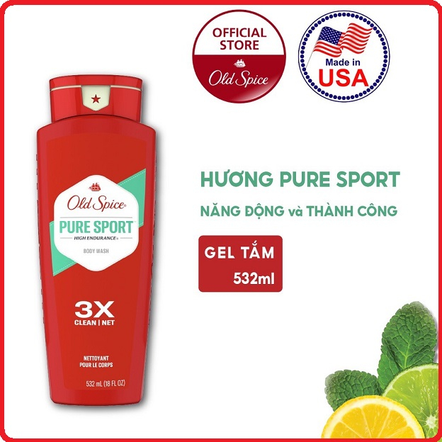 Gel Tắm Gội Old Spice Pure Sport 532ml/chai