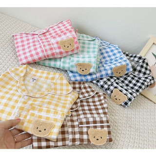 Bộ pijama kẻ ô mặt gấu cho bé