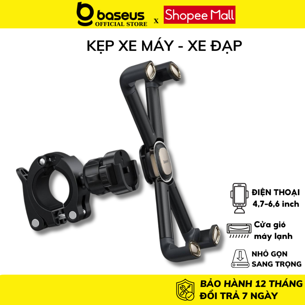Giá đỡ kẹp điện thoạitTrên Moto, Xe Máy, Xe Đạp Baseus SUQX-01 Dùng Cho Điện Thoại 4.7 - 6.7inch