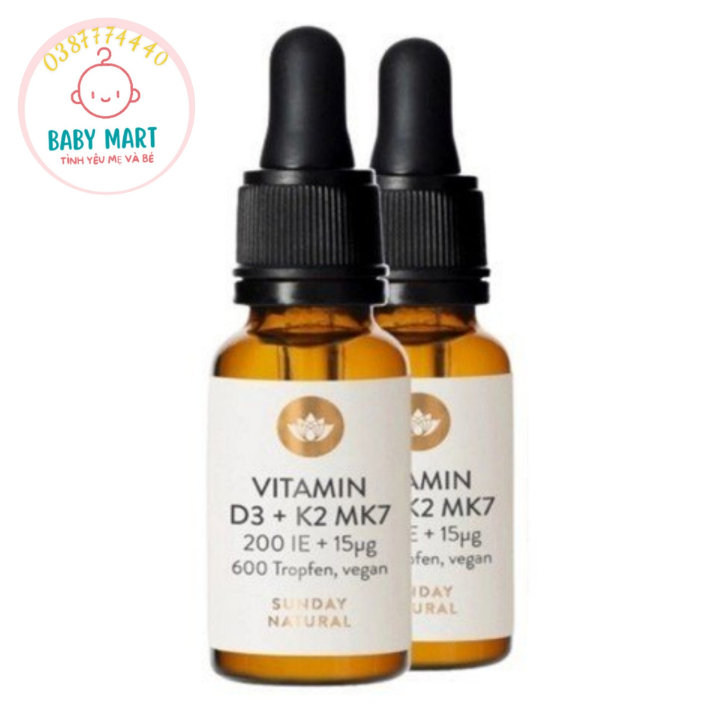 Vitamin tăng chiều cao D3 + K2 MK7 Sunday Natural 200 IE Đức