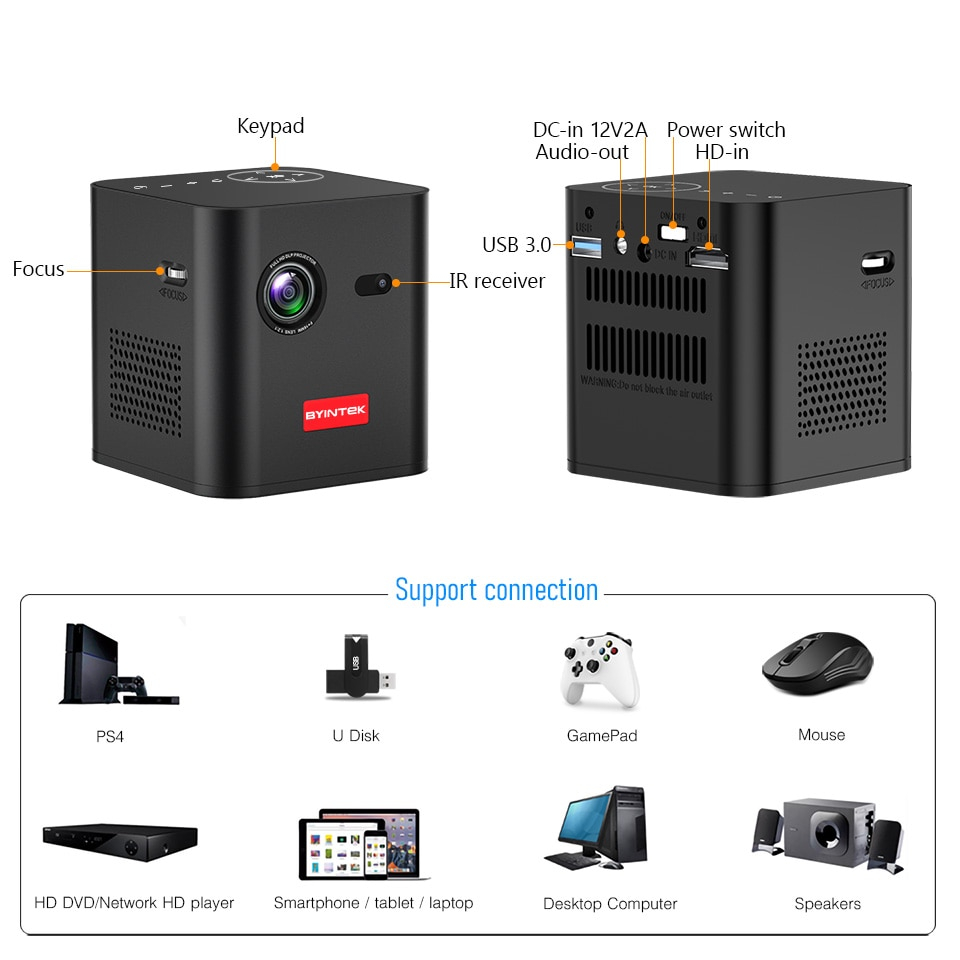 Máy chiếu mini 3D BYINTEK P19 Pro Full HD 1080P 4K 2023 tích hợp pin cực nhỏ đem đi du lịch dã ngoại bảo hành 12 tháng