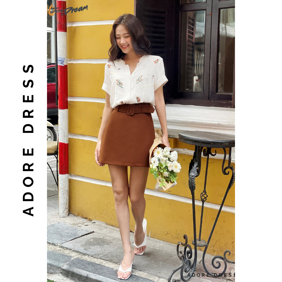 Aó sơ mi Shirts official style giả đũi trơn cream thêu 311SH1016 ADORE DRESS