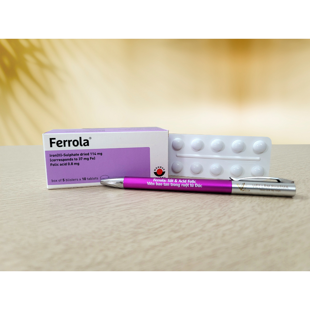 Ferrola: Sắt và Acid Folic - Viên bao tan trong ruột từ Đức - Bổ sung sắt & acid folic cho người thiếu máu